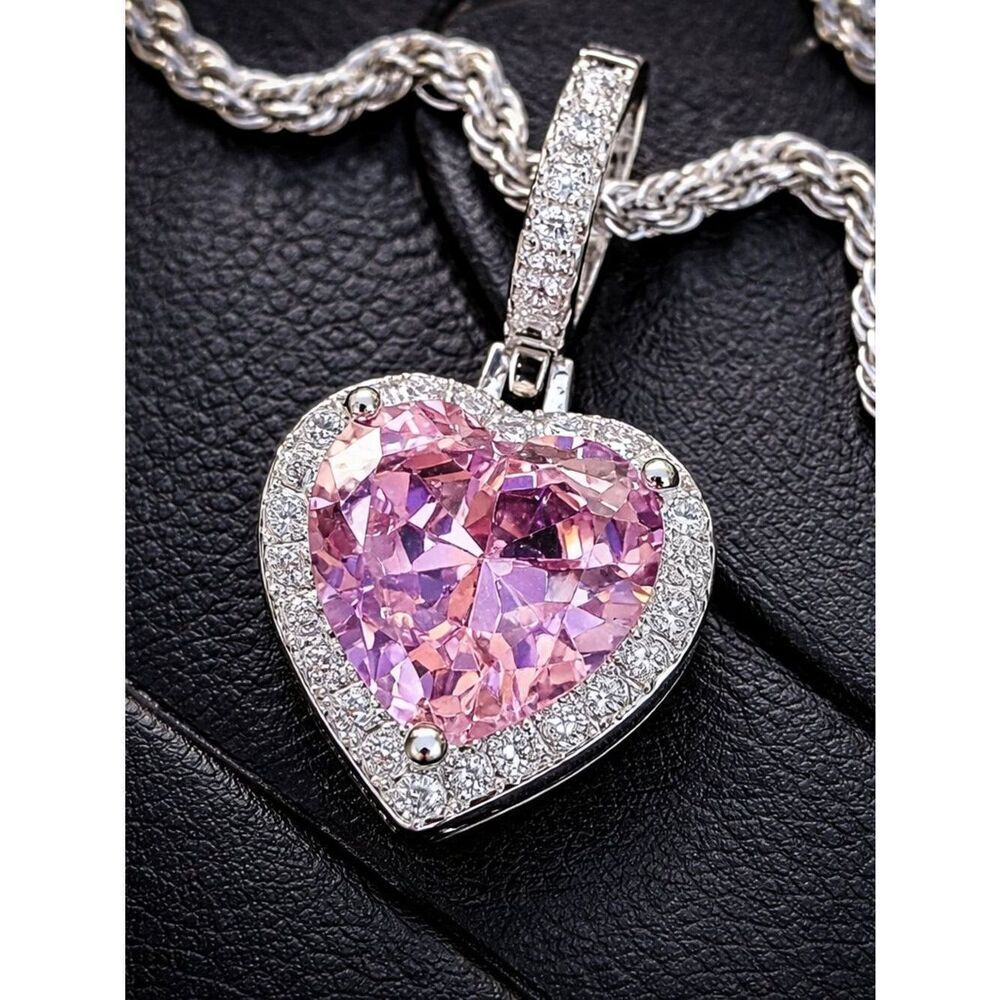 Stainless Steel Pink Heart Cross Necklace